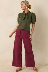 Tied Up Beautifully Olive Knit Tie Neck Top
