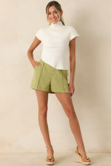 Balanced Perspective Ivory Ribbed Cotton Asymmetrical Top