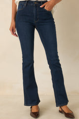 Get a Little Dark Wash Cotton Denim Slight Flare Jeans
