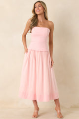 You Already Know Pink Cotton Bustier Bodice Strapless Midi Dress