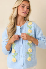 Handpicked Memories Light Blue Floral Appliqué Cardigan