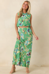 MINKPINK Cyprus Green Floral Bias Maxi Skirt