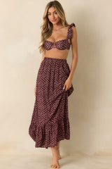 MINKPINK Sierra Burgundy Floral Ruffle Strap Bikini Top