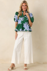 The Garden's Calling Green & Blue Floral Cotton Eyelet Top