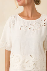 Z Supply Daya White Floral Cutwork Embroidered Top