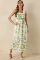 Spring Forward Ivory & Green Floral Eyelet Sleeveless Maxi Dress