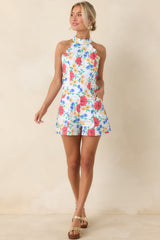 Just Too Cute Ivory Multi Floral Cotton Scallop Halter Romper
