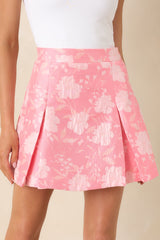 She Means Blooming Business Pink Floral Jacquard Mini Skirt