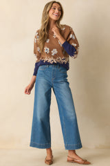 That's How I See It Caramel Brown Multi Floral Jacquard Knit Sweater