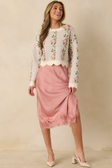 Petal Promises Pink Floral Knit Scallop Edge Sweater