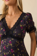 Every Little Detail Dark Indigo Multi Floral Print Satin Lace Mini Dress