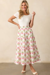 Smiles Are Contagious Pink Floral Cotton Tiered Maxi Skirt