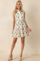 Weekend in Palm Springs Orange & Light Blue Floral Mini Dress