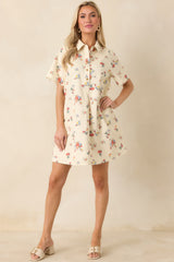 Just Around the Corner Ivory Multi Floral Cotton Mini Dress