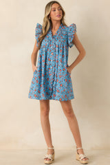 Picked For You Light Blue Floral Cotton Mini Dress