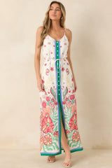 Floral Fantasy Green & Coral Pink Floral Maxi Dress