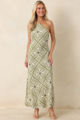 MINKPINK Remi Olive Paisley Bias Midi Dress
