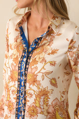 Took Her Time Ivory Multi Floral Print Satin Button Front Top
