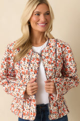 Thought You'd Ask Orange Multi Floral Print Quilted Cotton Jacket