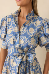 Prosperina Marianne Dusty Blue Floral Cotton Maxi Dress