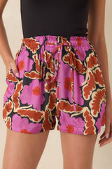 FRNCH Diona Vitoria Fuchsia Multi Floral Drawstring Shorts