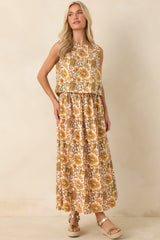 Easy to Love Marigold & Olive Green Floral Cotton Maxi Skirt