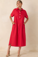 Read The Signs Red Short Sleeve Maxi Dress