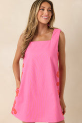 Pretty With a Punch Pink & Poppy Red Contrast Embroidered Mini Dress
