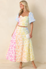 She's a Rainbow Multi Floral Cotton Linen Midi Skirt