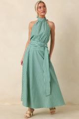 FRNCH Crescenzo Green Stripe Cotton Tie-Neck Halter Top