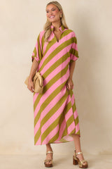 Pretty Persuasive Pink & Olive Green Stripe Maxi Dress