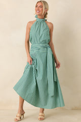 FRNCH Carmine Green Stripe Cotton Maxi Skirt