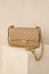 Undeniable Beauty Tan Quilted Crossbody Bag