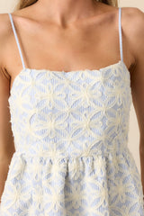 Where My Heart Is Light Blue Stripe Floral Appliqué Midi Dress