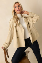 Take It From the Top Tan Cropped Trench-Style Jacket