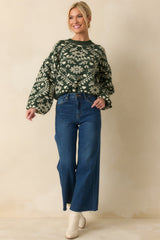 Wrapped in Joy Forest Green Knit Heart Pattern Sweater