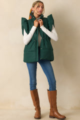 Cherry On Top Forest Green Flutter Sleeve Puffer Vest
