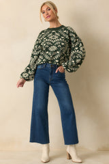 Wrapped in Joy Forest Green Knit Heart Pattern Sweater
