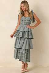 Garden Party Plans Hunter Green Gingham Tiered Midi Dress