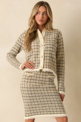 A Thoughtful Touch Ivory Plaid Pattern Knit Cardigan