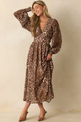 At Any Given Moment Brown Leopard Print Chiffon Maxi Dress
