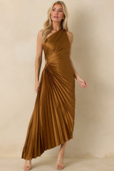 Poetic Charm Bronze Asymmetric One Shoulder Maxi Dress