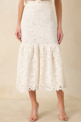 Forever Begins Ivory Floral Lace Midi Skirt