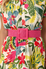 Everything Falls Into Place Hot Pink Woven Straw Belt