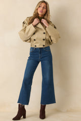 Modern Forecast Beige Cotton Double Breasted Cropped Trench Jacket