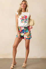 As Life Goes On Blue Tropical Print Cotton High Waisted Shorts