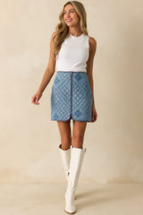 Told You So Light Blue Quilted Mini Skirt