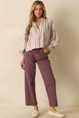 FRNCH Ivory & Lilac Striped Button Up Molly Shirt