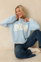 Wishful Thoughts Light Blue Knit Snow Sweater