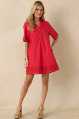 Something About You Red Cotton Blend Cut Out Detail Mini Shirt Dress
